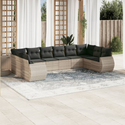 10 Pcs conj. sofás jardim com almofadões vime PE cinzento-claro