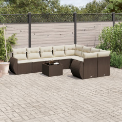10 Pcs conj. sofás jardim com almofadões vime PE castanho