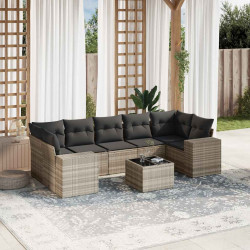 8 Pcs conj. sofás jardim c/ almofadões vime PE cinzento-claro
