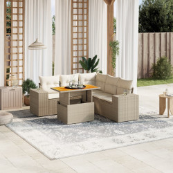 6 Pcs conjunto de sofás p/ jardim com almofadões vime PE bege