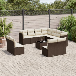 12 Pcs conjunto de sofás jardim com almofadões vime PE castanho