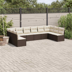 10 Pcs conj. sofás jardim com almofadões vime PE castanho