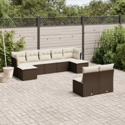 9 Pcs conjunto sofás p/ jardim c/ almofadões vime PE castanho
