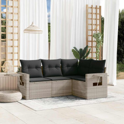4 Pcs conj. sofás jardim c/ almofadões vime PE cinzento-claro