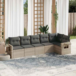 6 Pcs conj. sofás jardim com almofadões vime PE cinzento-claro