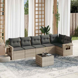 7 Pcs conj. sofás jardim com almofadões vime PE cinzento-claro