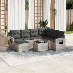 8 Pcs conj. sofás jardim c/ almofadões vime PE cinzento-claro