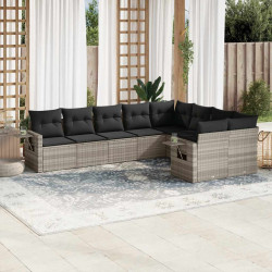 9 Pcs conj. sofás jardim com almofadões vime PE cinzento-claro