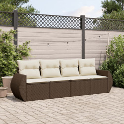 4 Pcs conjunto sofás de jardim c/ almofadões vime PE castanho