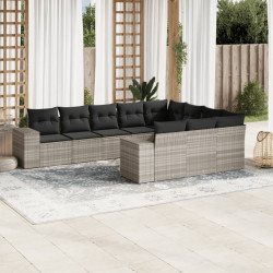 10 Pcs conj. sofás jardim com almofadões vime PE cinzento-claro