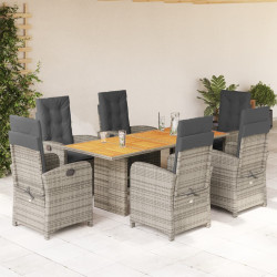 7 Pcs conjunto de jantar p/ jardim c/ almofadões vime PE cinza