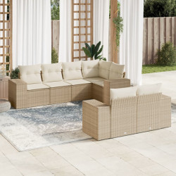 7 Pcs conjunto de sofás p/ jardim com almofadões vime PE bege