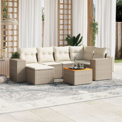 7 Pcs conjunto de sofás p/ jardim com almofadões vime PE bege