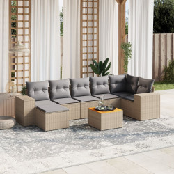 8 Pcs conjunto de sofás p/ jardim com almofadões vime PE bege
