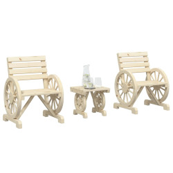 3 Pcs conjunto lounge de jardim madeira de abeto maciça