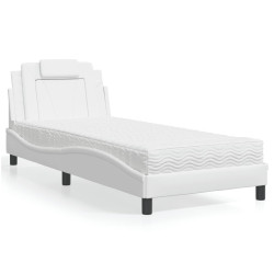 Cama viana com colchão 90x190 cm couro artificial branco