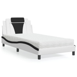 Cama viana com colchão 100x200 cm couro artificial branco e preto