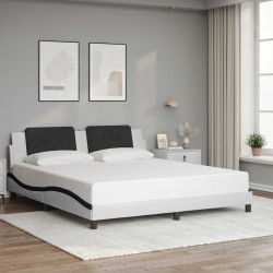 Estrutura de cama sem colchão zadar couro artificial branco e preto