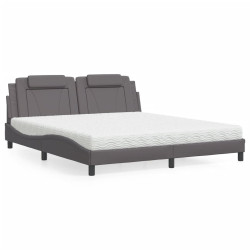 Cama viana com colchão 180x200 cm couro artificial cinza