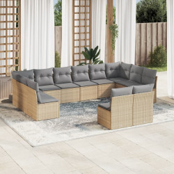 12 Pcs conjunto de sofás p/ jardim com almofadões vime PE bege