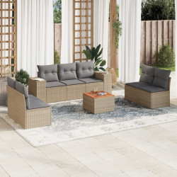 8 Pcs conjunto de sofás p/ jardim com almofadões vime PE bege