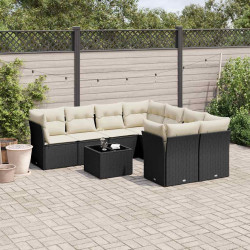 9 Pcs conjunto de sofás p/ jardim c/ almofadões vime PE preto