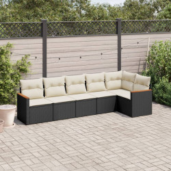 6 Pcs conjunto sofás de jardim c/ almofadões vime PE preto
