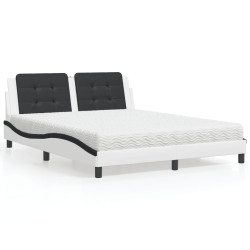 Cama com colchão zadar 160x200 cm couro artificial preto e branco