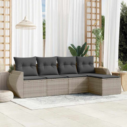5 Pcs conj. sofás jardim c/ almofadões vime PE cinzento-claro