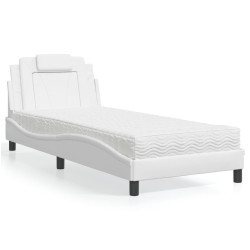 Cama viana com colchão 90x200 cm couro artificial branco