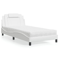 Cama viana com colchão 100x200 cm couro artificial branco