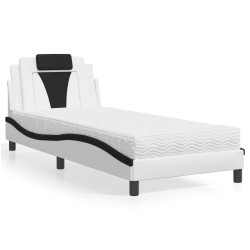 Cama viana com colchão 90x200 cm couro artificial branco e preto