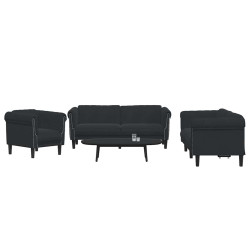 3 Pcs conjunto de sofás veludo preto