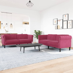 2 Pcs conjunto de sofás veludo vermelho-tinto
