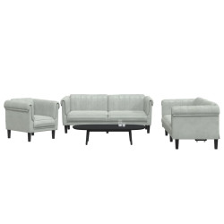 3 Pcs conjunto de sofás veludo cinzento-claro