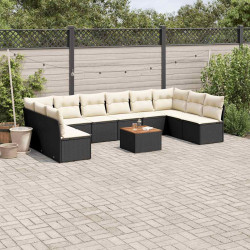11 Pcs conjunto sofás de jardim c/ almofadões vime PE preto