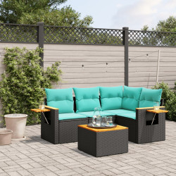 5 Pcs conjunto de sofás p/ jardim c/ almofadões vime PE preto