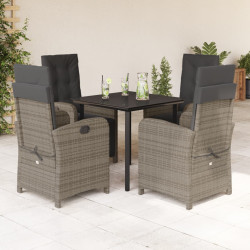 5 Pcs conjunto de jantar p/ jardim c/ almofadões vime PE cinza