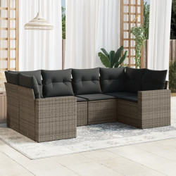 6 Pcs conjunto sofás de jardim com almofadões vime cinzento