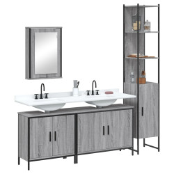 4 Pcs conjunto móveis casa de banho madeira proc. cinza sonoma