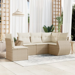 5 Pcs conjunto de sofás p/ jardim com almofadões vime PE bege