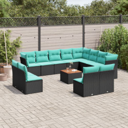 13 Pcs conjunto de sofás de jardim com almofadões vime PE preto