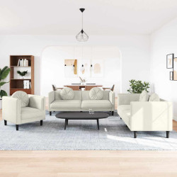 3 Pcs conjunto de sofás com almofadas veludo cor creme