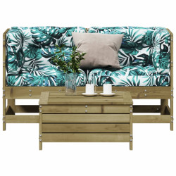 3 Pcs conjunto lounge de jardim c/ almofadões pinho impregnado