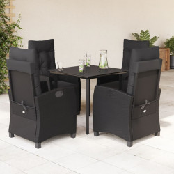5 Pcs conjunto de jantar p/ jardim c/ almofadões vime PE preto