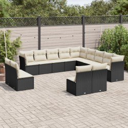 13 Pcs conjunto de sofás de jardim com almofadões vime PE preto