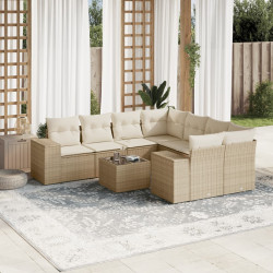 9 Pcs conjunto de sofás p/ jardim com almofadões vime PE bege