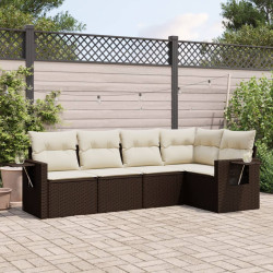 5 Pcs conjunto sofás p/ jardim c/ almofadões vime PE castanho