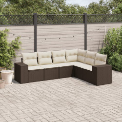 6 Pcs conjunto de sofás jardim c/ almofadões vime PE castanho