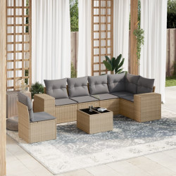 7 Pcs conjunto de sofás p/ jardim com almofadões vime PE bege